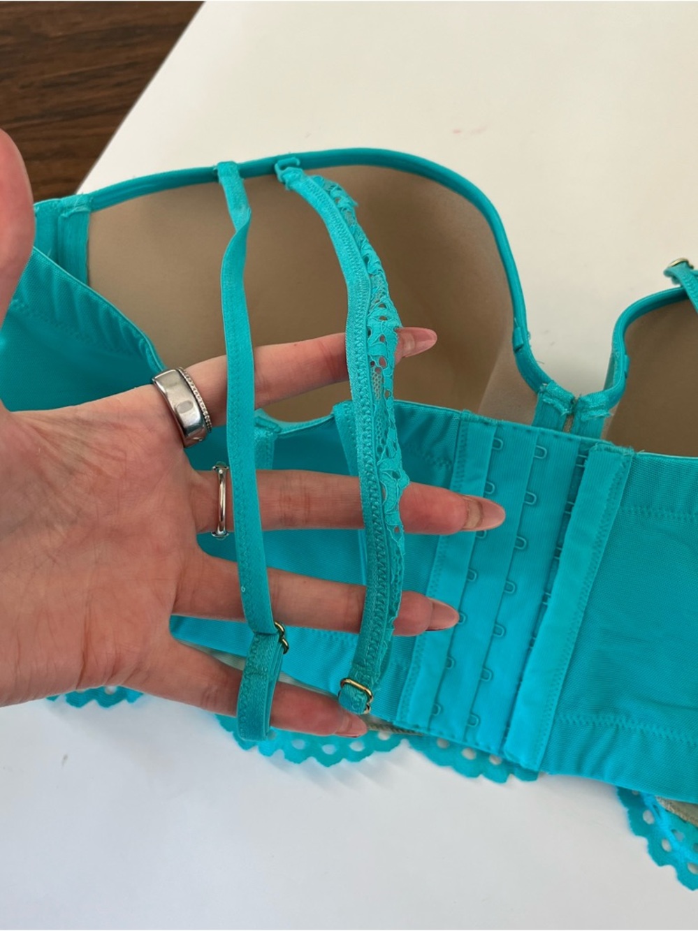 Cacique Lightly Lined Multi Way Strapless Lace Sexy Bra 44D NEW NWT Turquoise - Picture 3 of 6